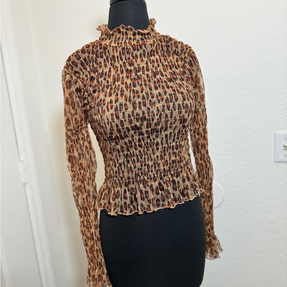 Free People Leopard Print Smocked Top